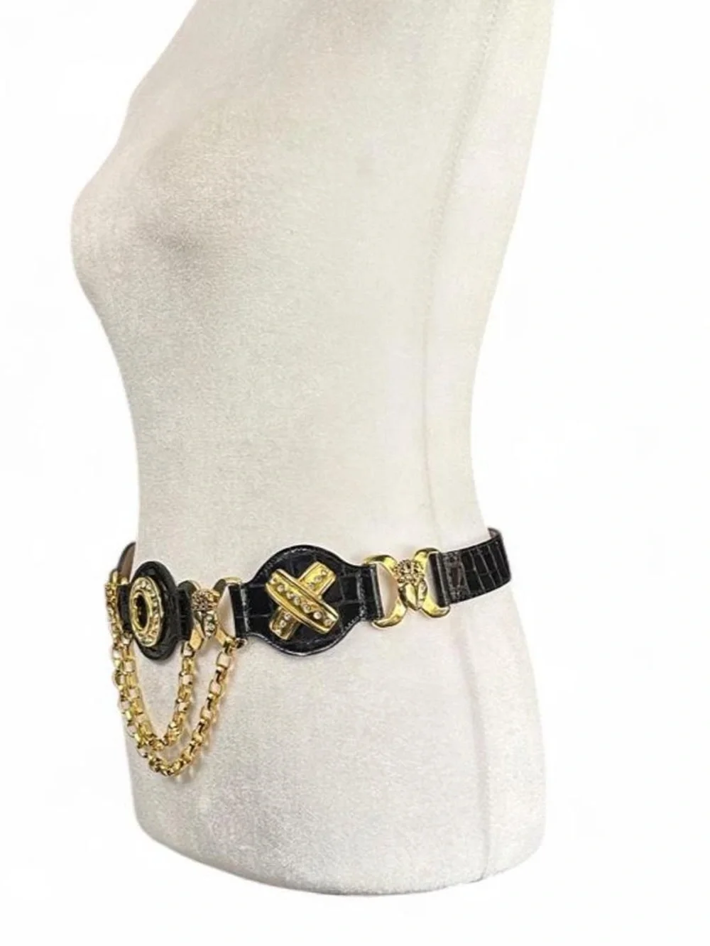 Vintage Cache belt with Streets Ahead hardware glam cascading chains